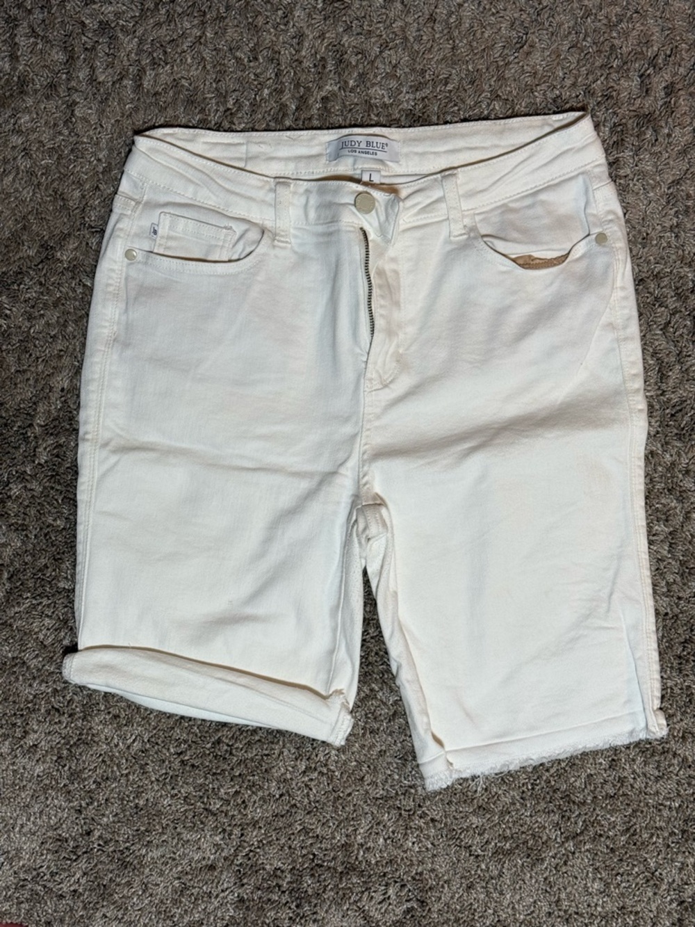 Judy Blue White Mid-Length Rolled Hem Denim Bermudas